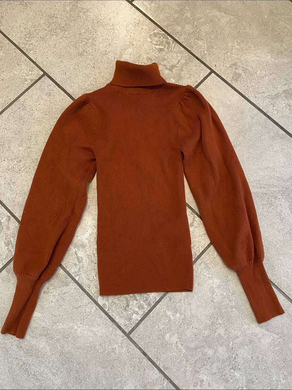 Forever 21 Rust Puff-Sleeve Ribbed Turtleneck Sweater